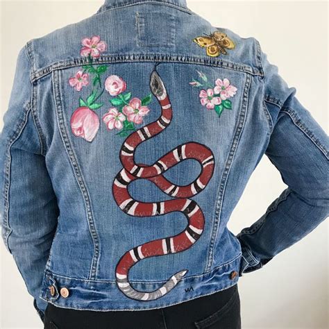 cheap gucci jean jacket|Gucci jean jacket with snake.